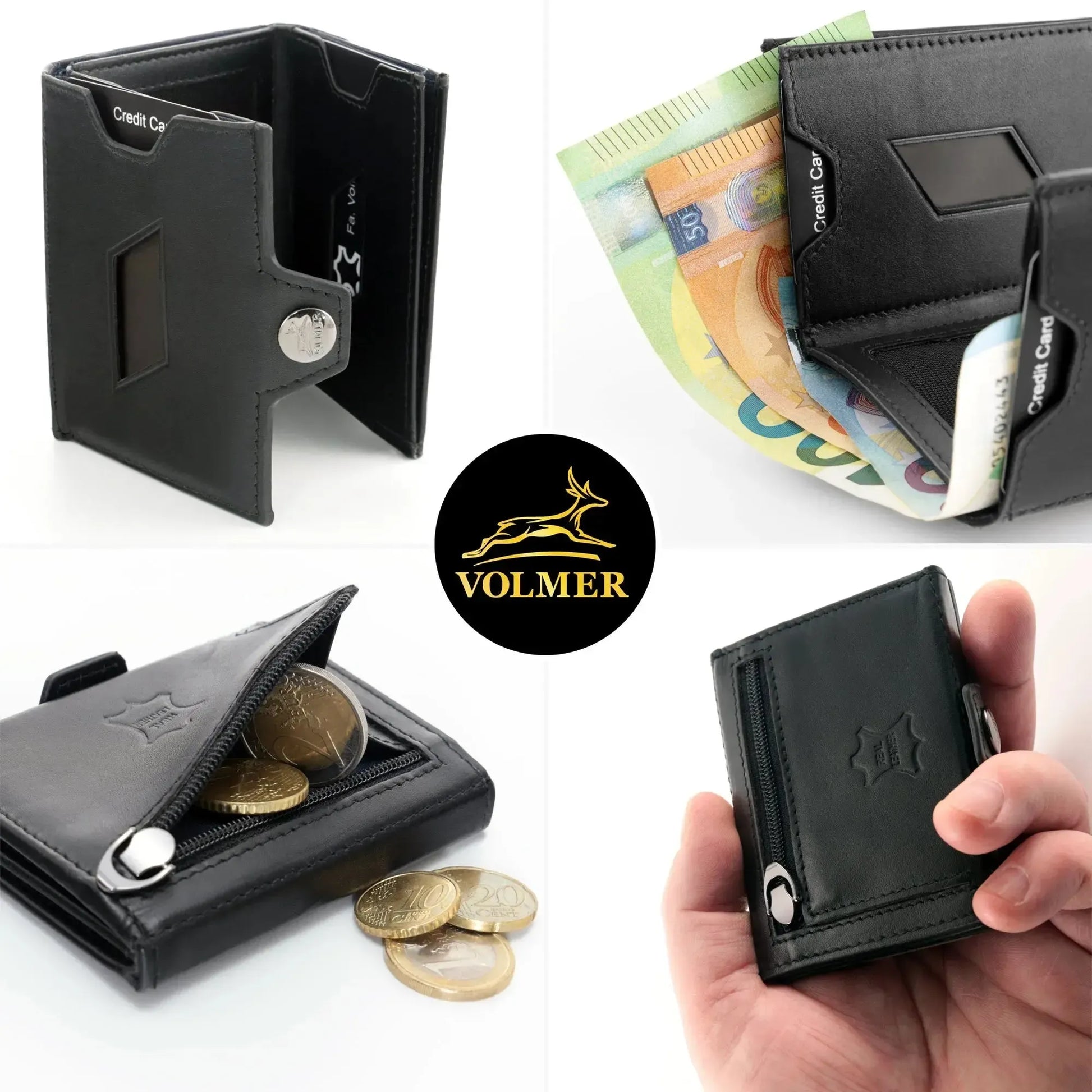Portafoglio slim in pelle con portamonete, spazio per 5 carte – scomparto banconote – protezione RFID | VO46