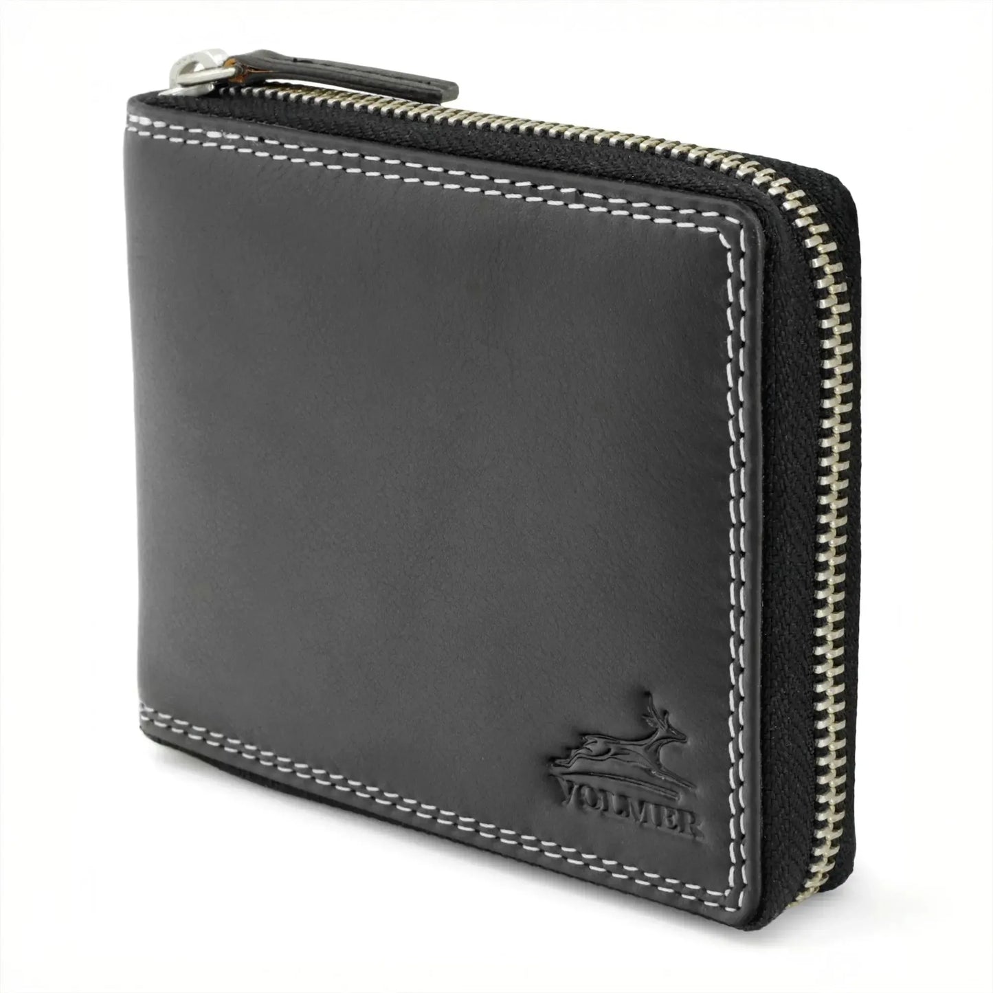 Leder Geldbörse Herren mit RFID-Schutz - umlaufender Reißverschluss - großes Münzfach - Platz für 9 Karten | VoZip