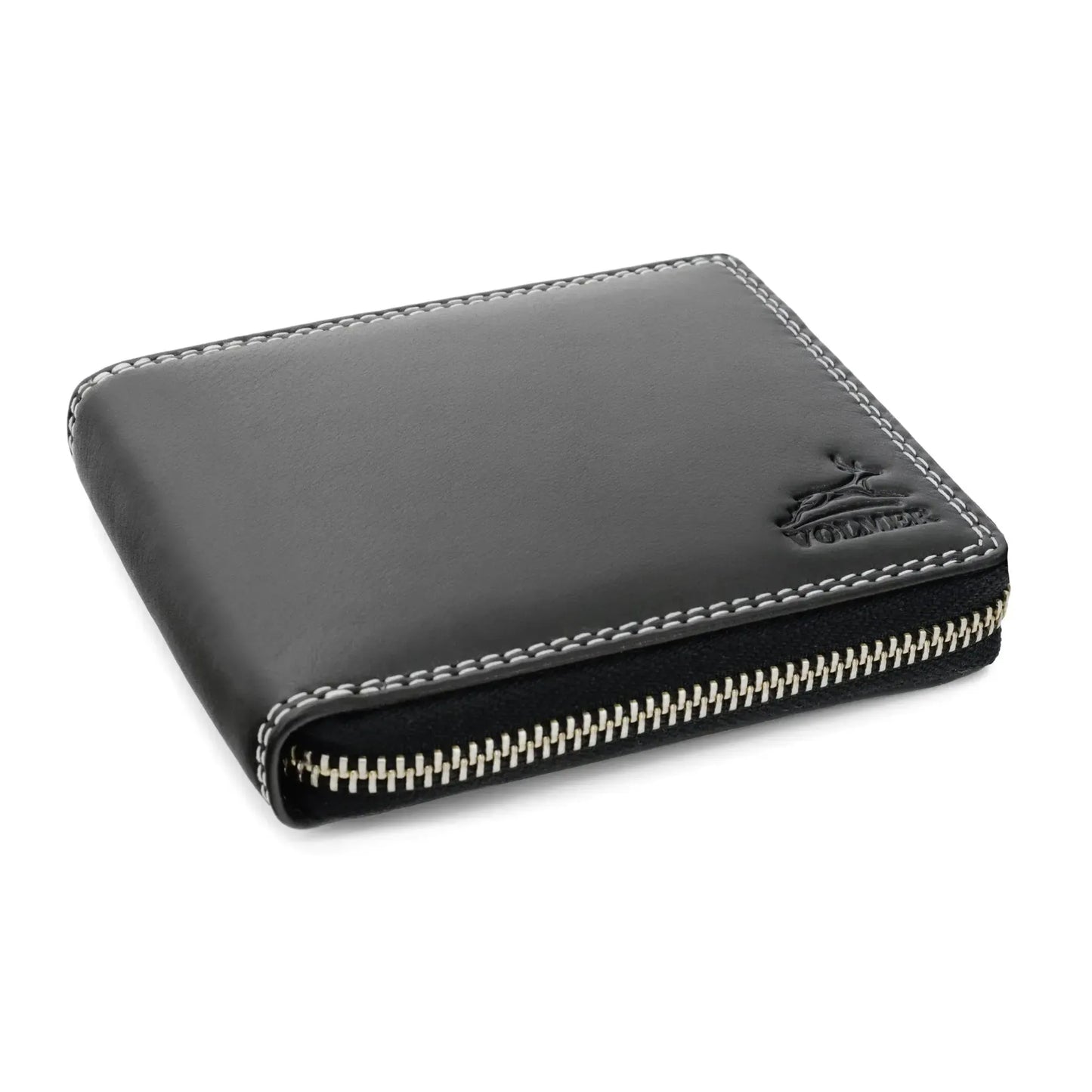 Leder Geldbörse Herren mit RFID-Schutz - umlaufender Reißverschluss - großes Münzfach - Platz für 9 Karten | VoZip