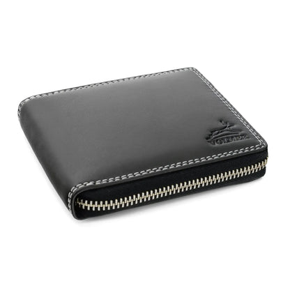 Leder Geldbörse Herren mit RFID-Schutz - umlaufender Reißverschluss - großes Münzfach - Platz für 9 Karten | VoZip