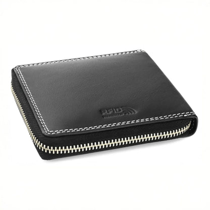 Leder Geldbörse Herren mit RFID-Schutz - umlaufender Reißverschluss - großes Münzfach - Platz für 9 Karten | VoZip