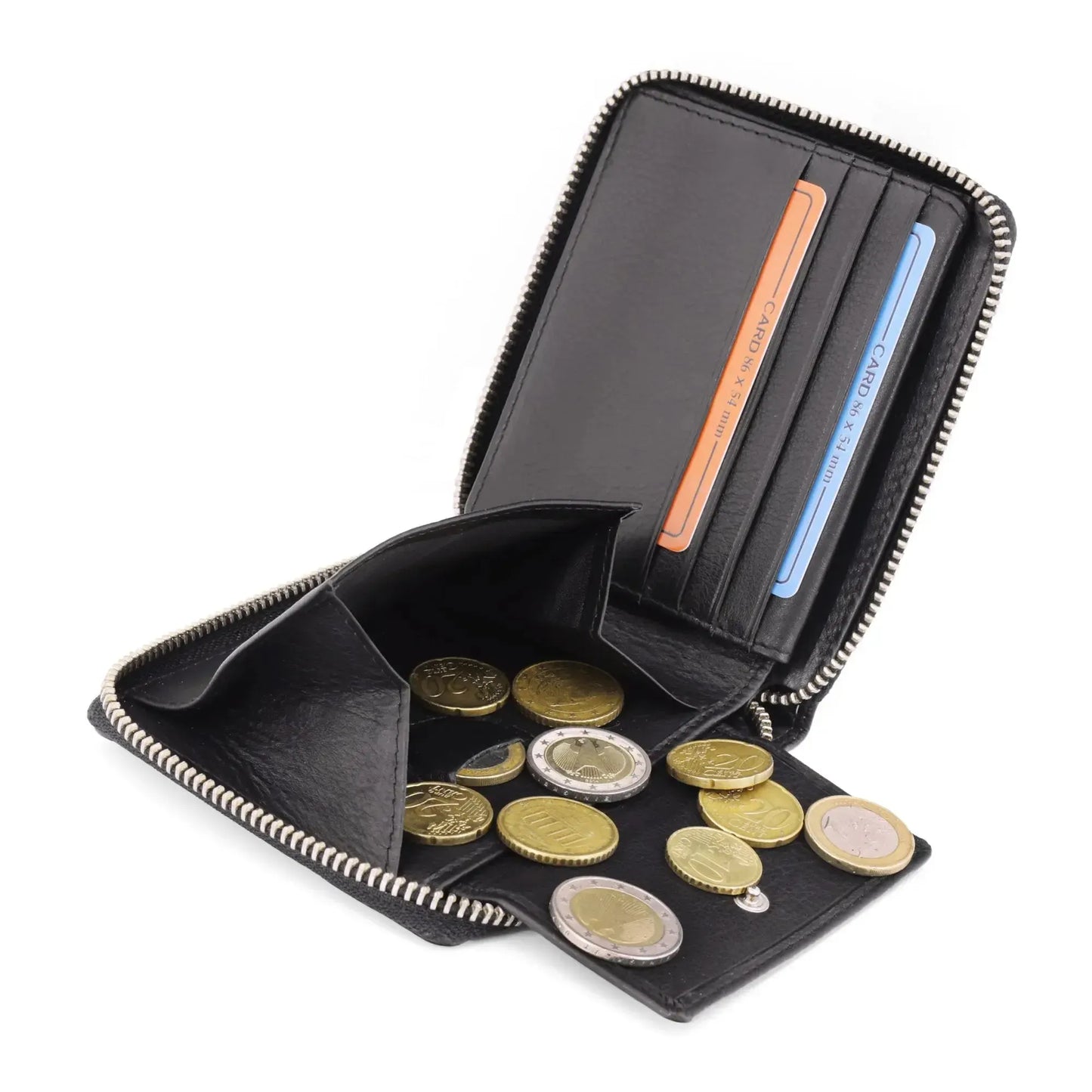 Leder Geldbörse Herren mit RFID-Schutz - umlaufender Reißverschluss - großes Münzfach - Platz für 9 Karten | VoZip