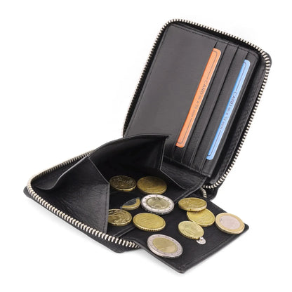 Leder Geldbörse Herren mit RFID-Schutz - umlaufender Reißverschluss - großes Münzfach - Platz für 9 Karten | VoZip