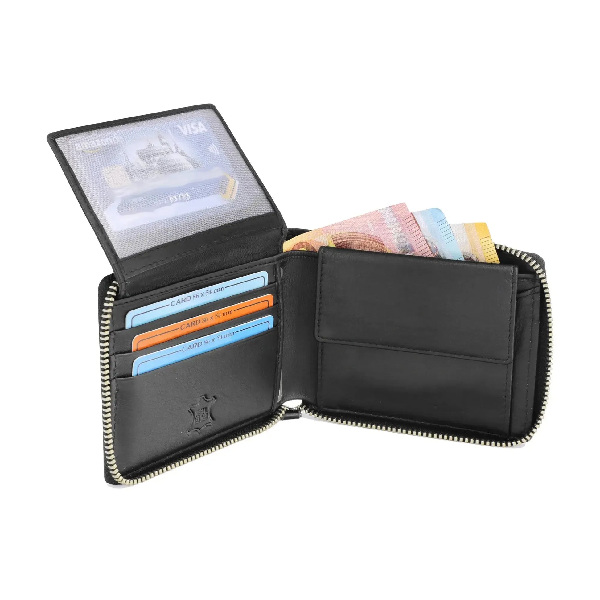 Leder Geldbörse Herren mit RFID-Schutz - umlaufender Reißverschluss - großes Münzfach - Platz für 9 Karten | VoZip