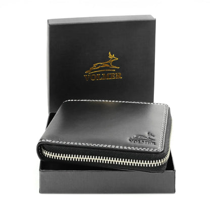 Leder Geldbörse Herren mit RFID-Schutz - umlaufender Reißverschluss - großes Münzfach - Platz für 9 Karten | VoZip