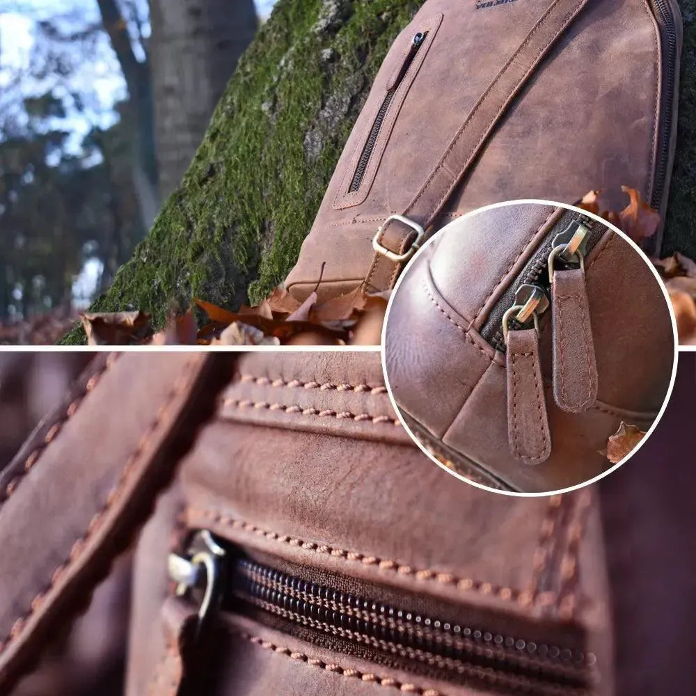 Brauner Lederrucksack Damen Vintage aus 100% echtem Büffelleder | Miami