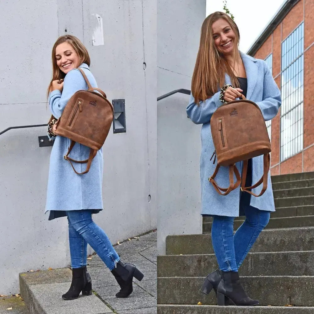 Brauner Lederrucksack Damen Vintage aus 100% echtem Büffelleder | Miami