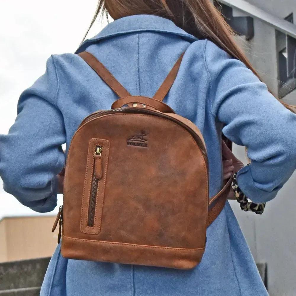 Brauner Lederrucksack Damen Vintage aus 100% echtem Büffelleder | Miami