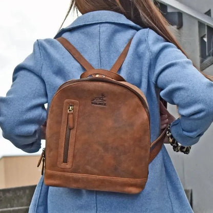 Brauner Lederrucksack Damen Vintage aus 100% echtem Büffelleder | Miami