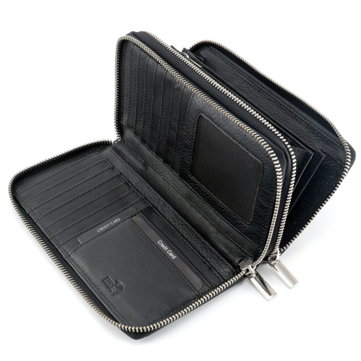 Cartera XXL para mujer – doble cremallera – protección RFID – cuero auténtico