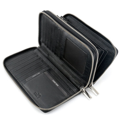 Cartera XXL para mujer – doble cremallera – protección RFID – cuero auténtico