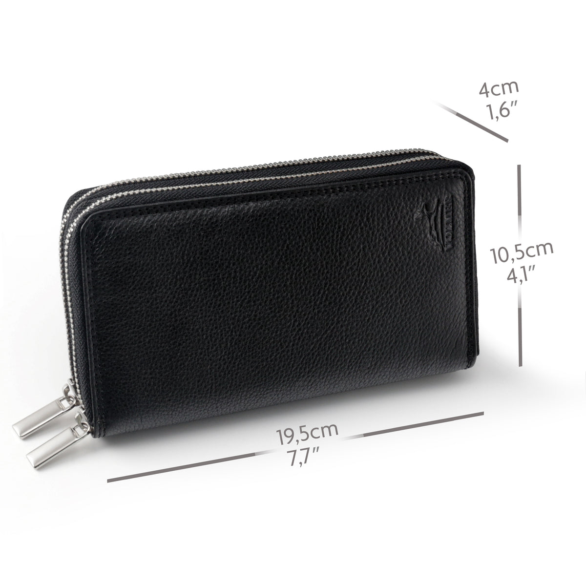 Cartera XXL para mujer – doble cremallera – protección RFID – cuero auténtico