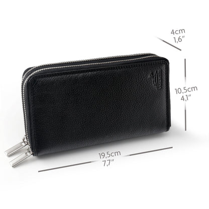 Cartera XXL para mujer – doble cremallera – protección RFID – cuero auténtico
