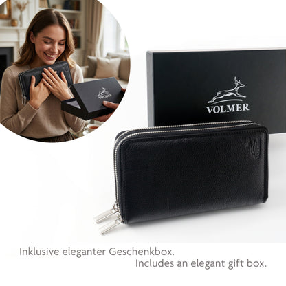 Cartera XXL para mujer – doble cremallera – protección RFID – cuero auténtico