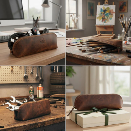 Federmäppchen Leder – Federtasche für Büro, Uni, Schule und Atelier – Stiftetui, Stiftmappe, Toolbag