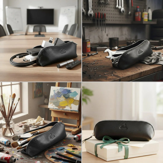 Federmäppchen Leder – Federtasche für Büro, Uni, Schule und Atelier – Stiftetui, Stiftmappe, Toolbag