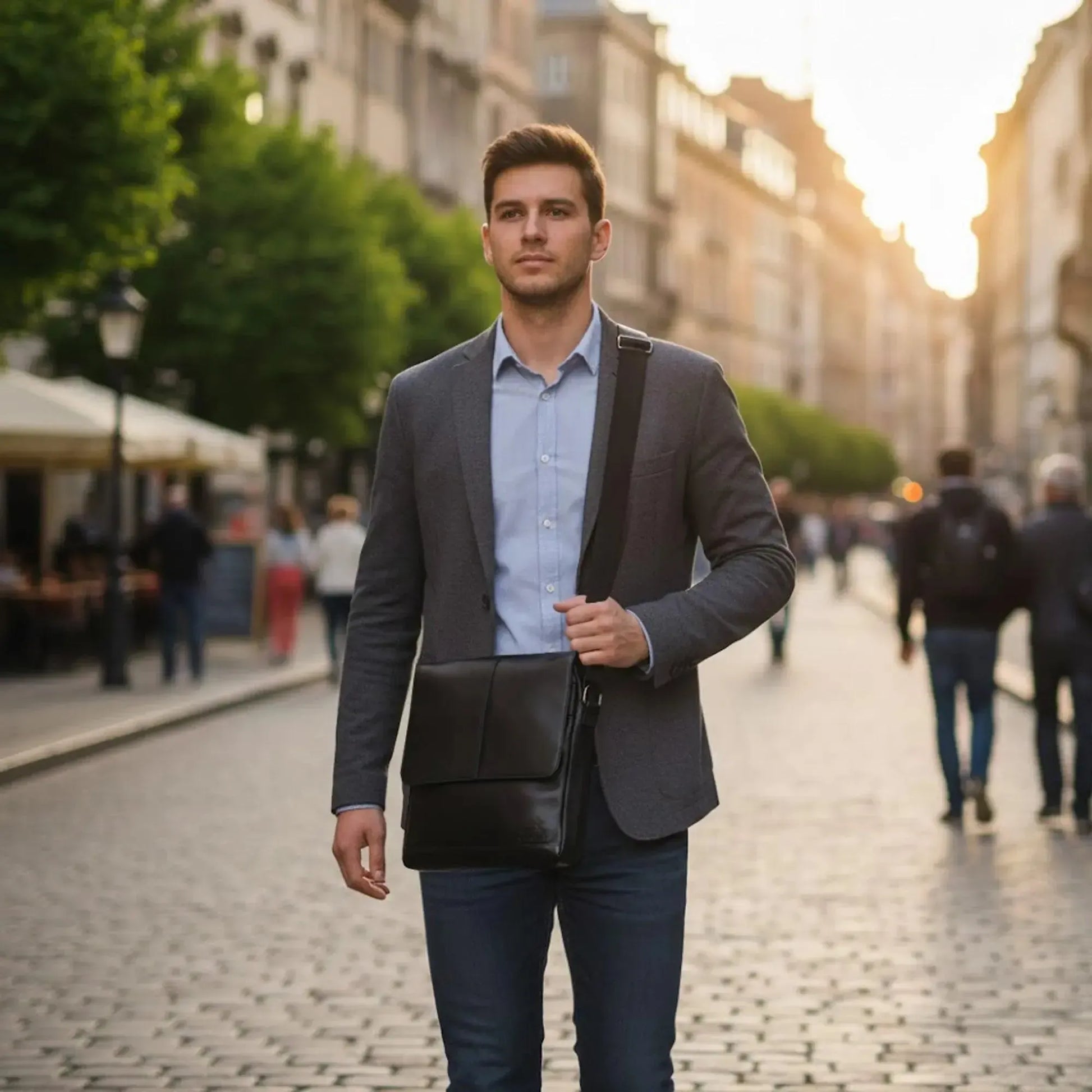 Umhängetasche Echtleder – Handgefertigte Messenger Bag für 11" Tablet & Business | Vigo