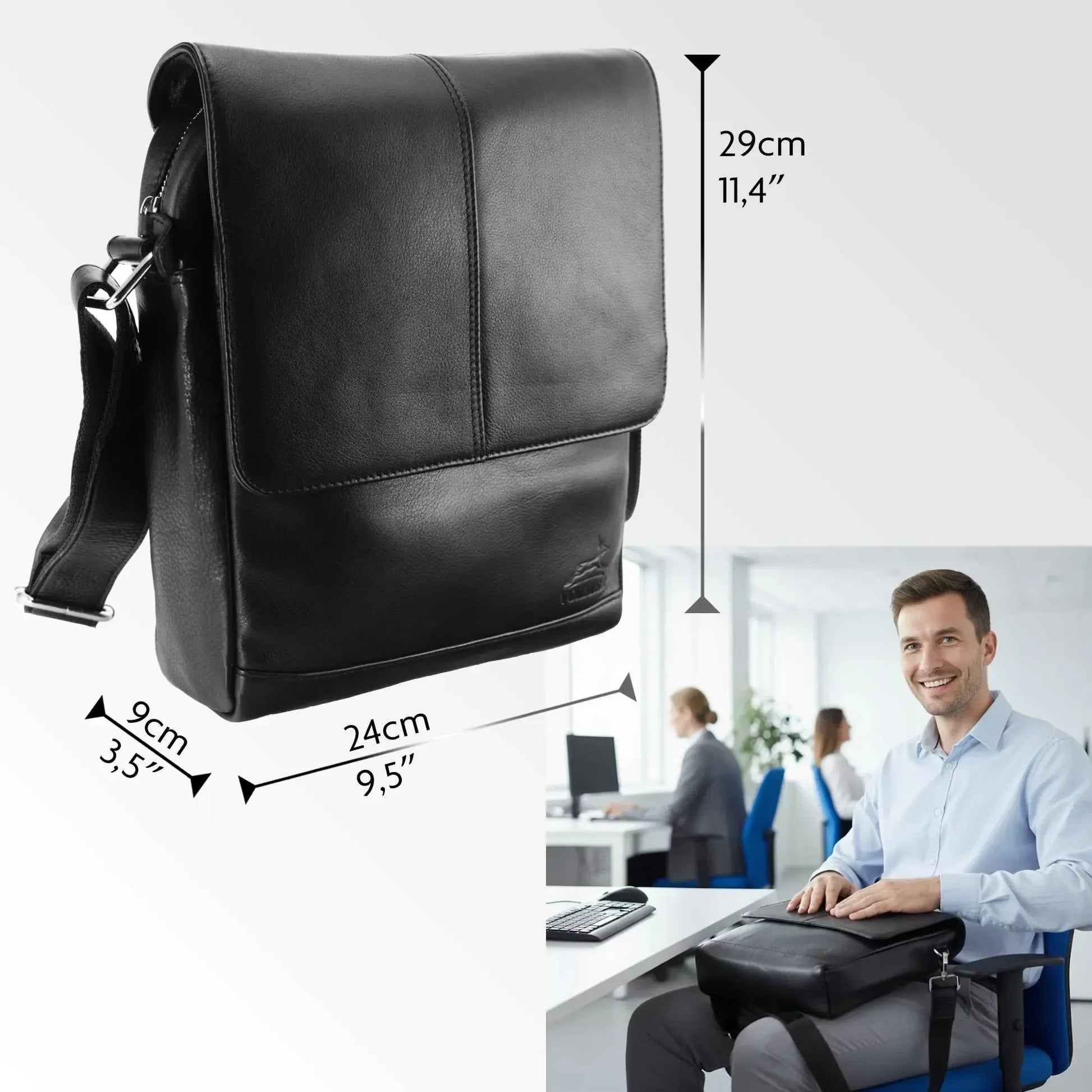 Umhängetasche Echtleder – Handgefertigte Messenger Bag für 11" Tablet & Business | Vigo