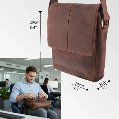 Umhängetasche Echtleder – Handgefertigte Messenger Bag für 11" Tablet & Business | Vigo