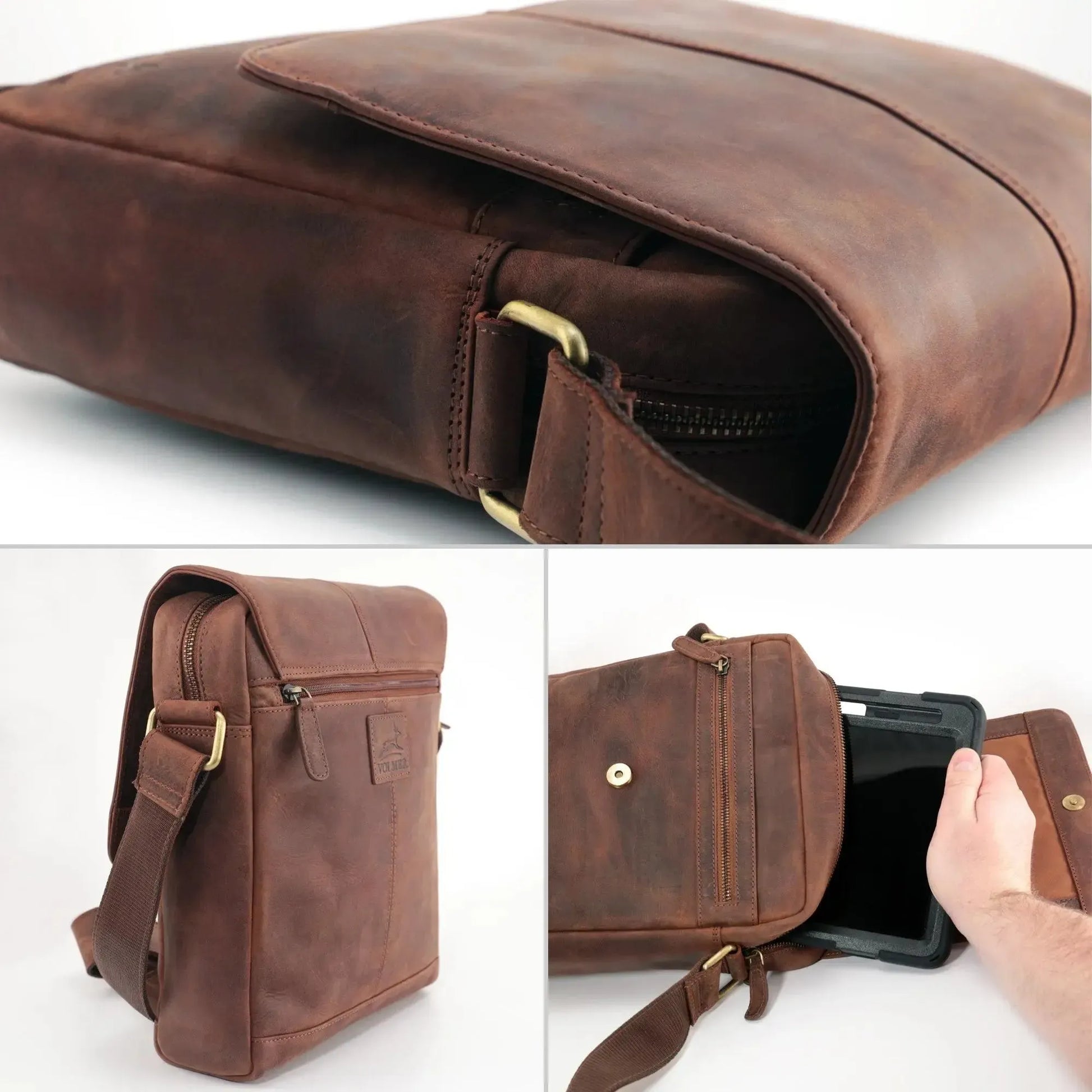 Umhängetasche Echtleder – Handgefertigte Messenger Bag für 11" Tablet & Business | Vigo