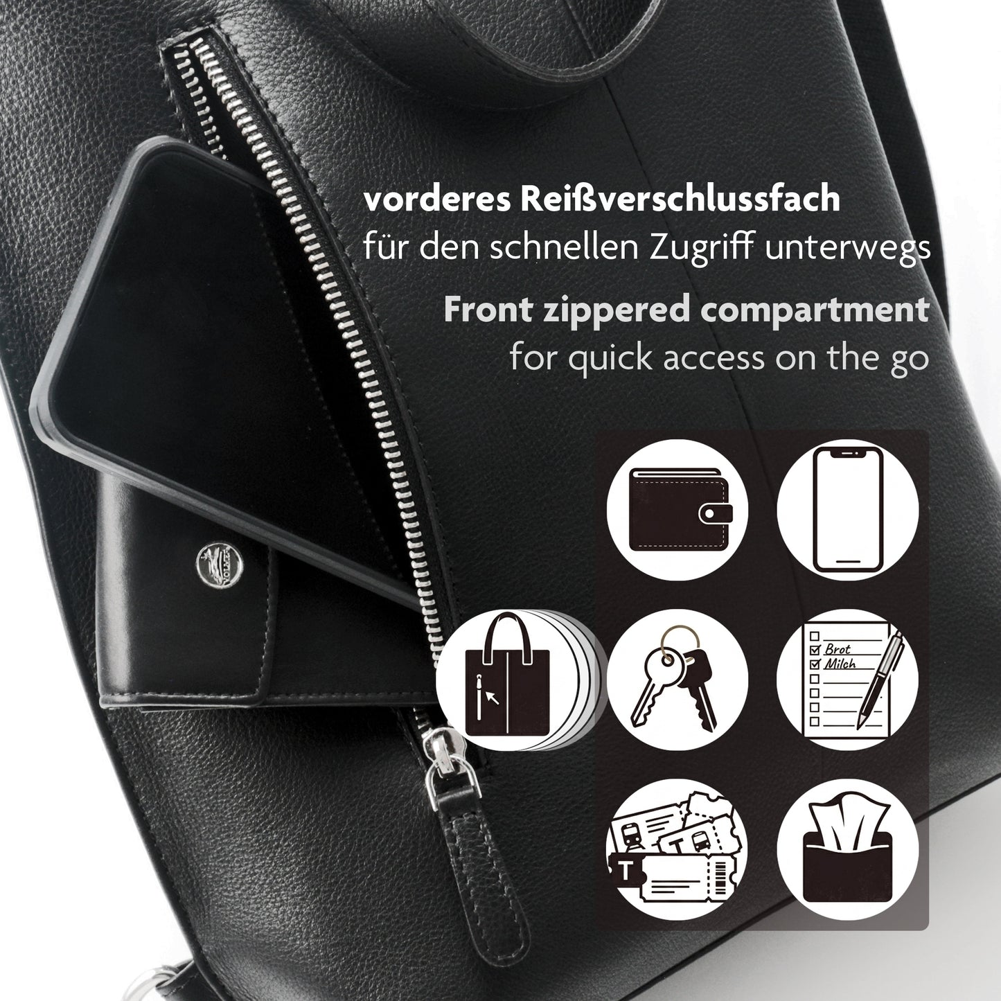 Große Leder Shopping-Bag – Echtleder Tasche für Damen  – 3-in-1 | Avenue