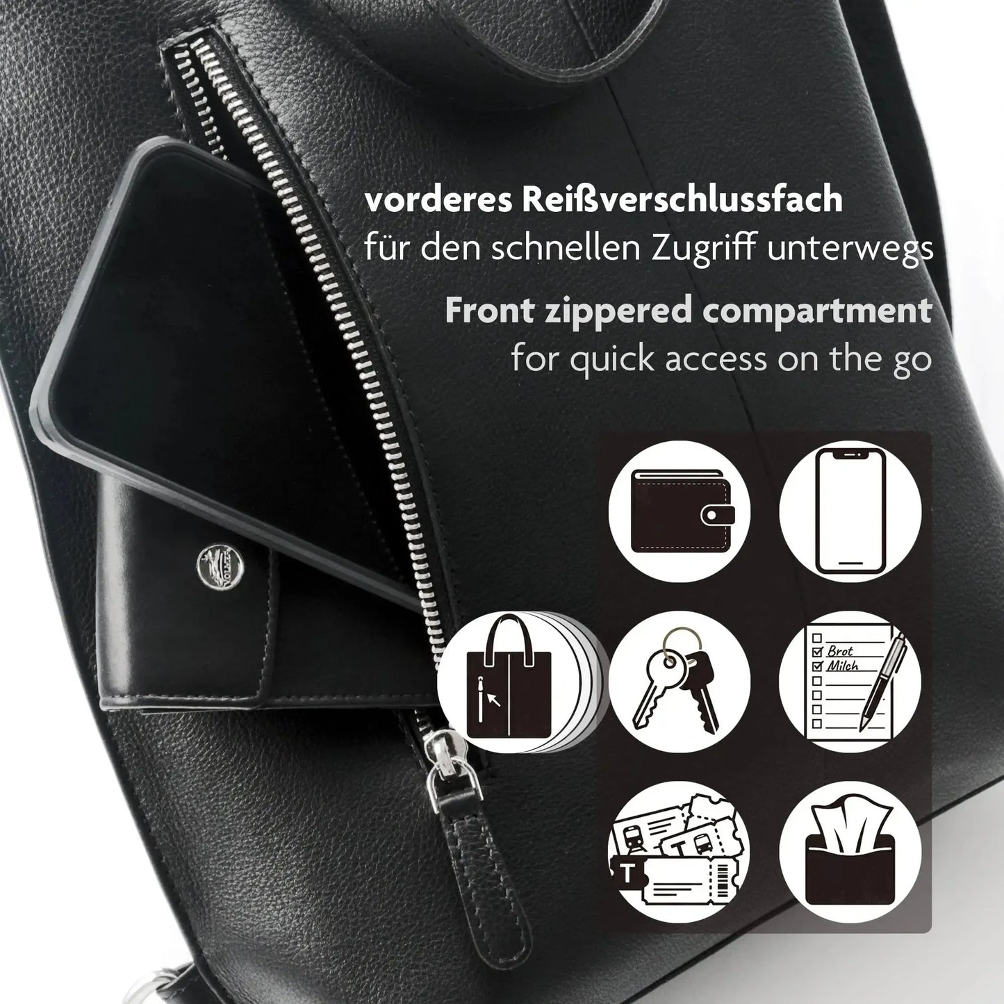 Grand sac shopping en cuir – Sac en cuir véritable pour femme – 3-en-1 | Avenue