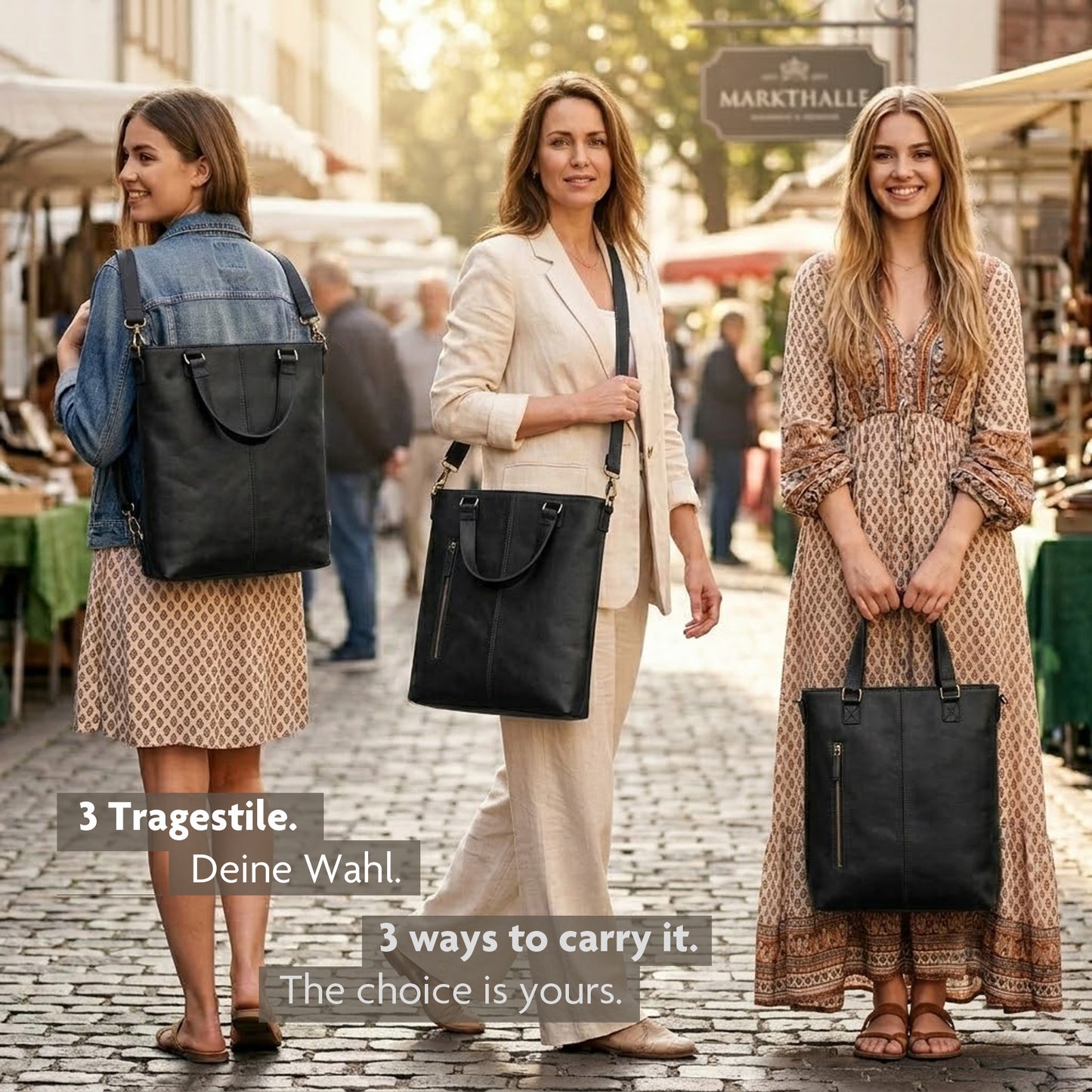 Große Leder Shopping-Bag – Echtleder Tasche für Damen  – 3-in-1 | Avenue