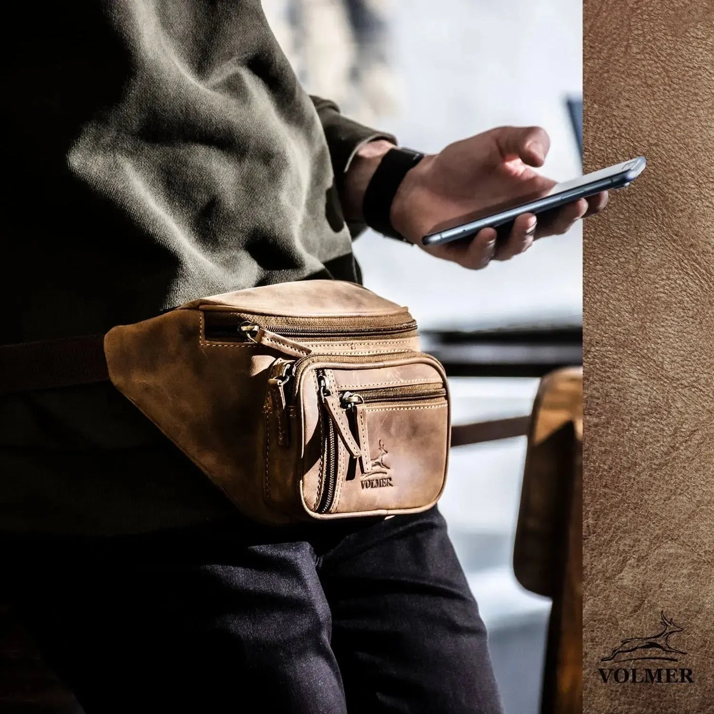 Bauchtasche Leder – 1 großes Fach, 3 kleine Fächer | Barcelona