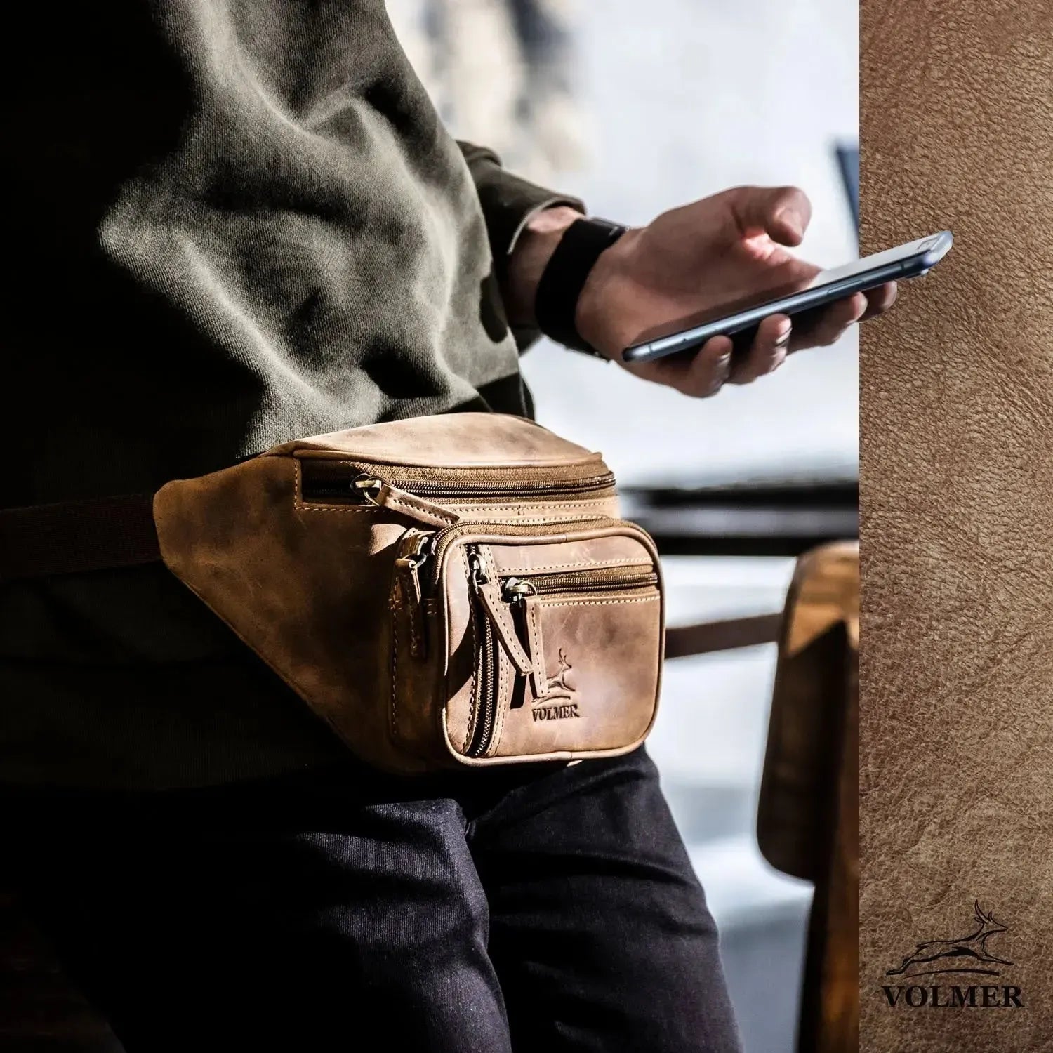 Bauchtasche Leder – 1 großes Fach, 3 kleine Fächer | Barcelona