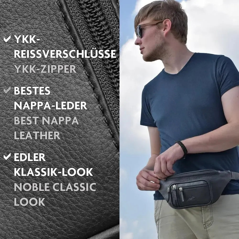 Bauchtasche Leder für Damen und Herren - 1 großes Fach, 3 kleine Fächer | Barcelona