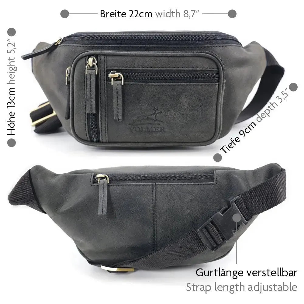 Bauchtasche Leder für Damen und Herren - 1 großes Fach, 3 kleine Fächer | Barcelona