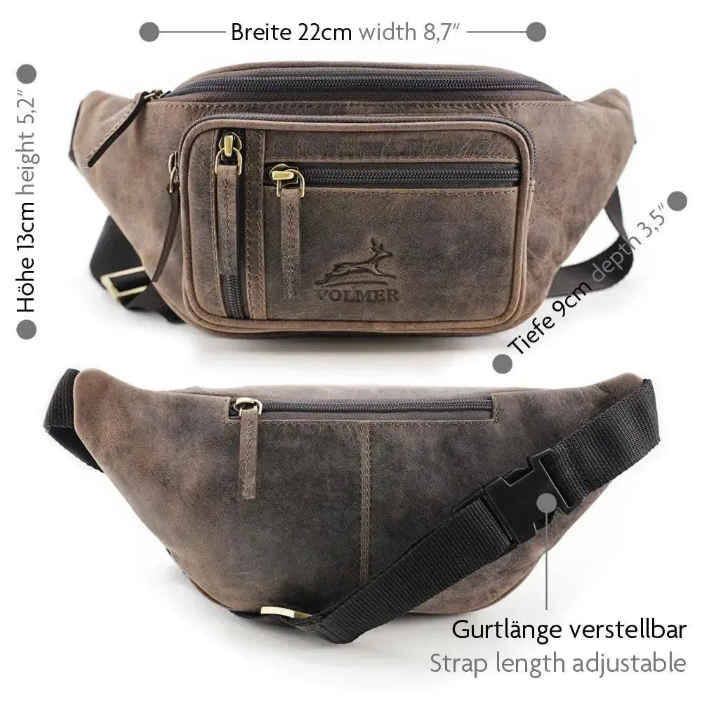 Bauchtasche Leder für Damen und Herren - 1 großes Fach, 3 kleine Fächer | Barcelona