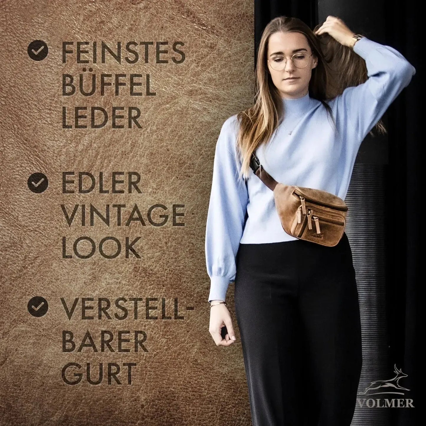 Bauchtasche Leder für Damen und Herren - 1 großes Fach, 3 kleine Fächer | Barcelona