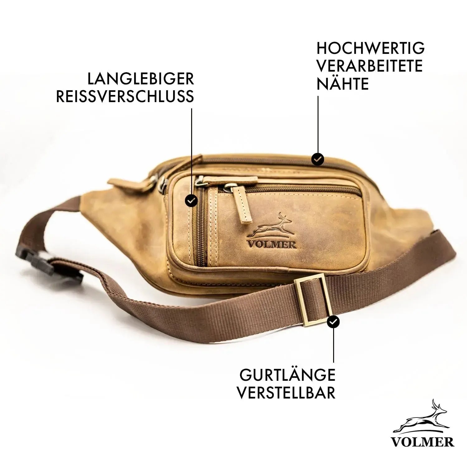 Bauchtasche Leder für Damen und Herren - 1 großes Fach, 3 kleine Fächer | Barcelona