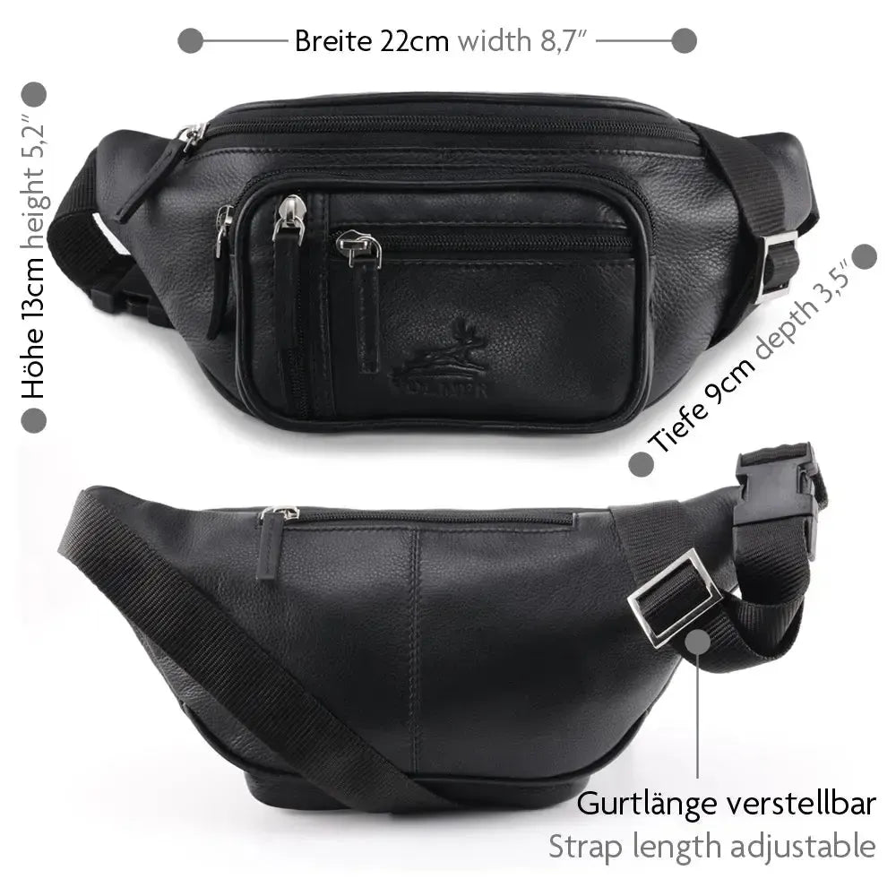 Bauchtasche Leder für Damen und Herren - 1 großes Fach, 3 kleine Fächer | Barcelona