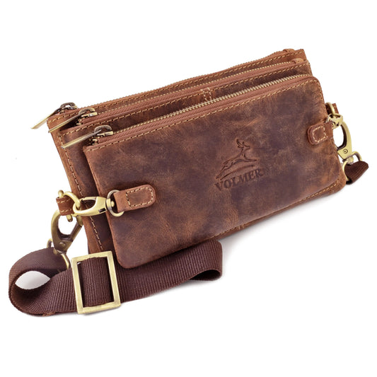 Bauchtasche Leder für Damen und Herren - 2 große Fächer + 1 abnehmbares Frontfach | Madison