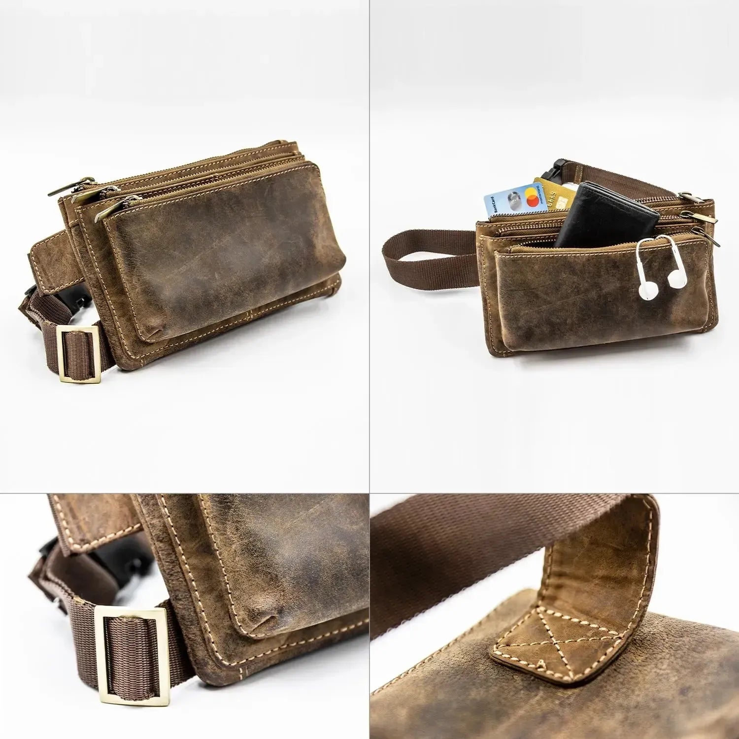 Bauchtasche Leder für Damen und Herren - 3 große Fächer | Portland