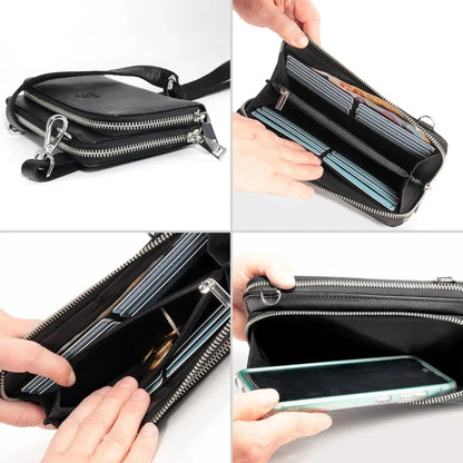 Damen Geldbörse Geldbörse mit Handytasche aus Echtleder & RFID-Schutz – abnehmbarer Schulterriemen | Modell Verona