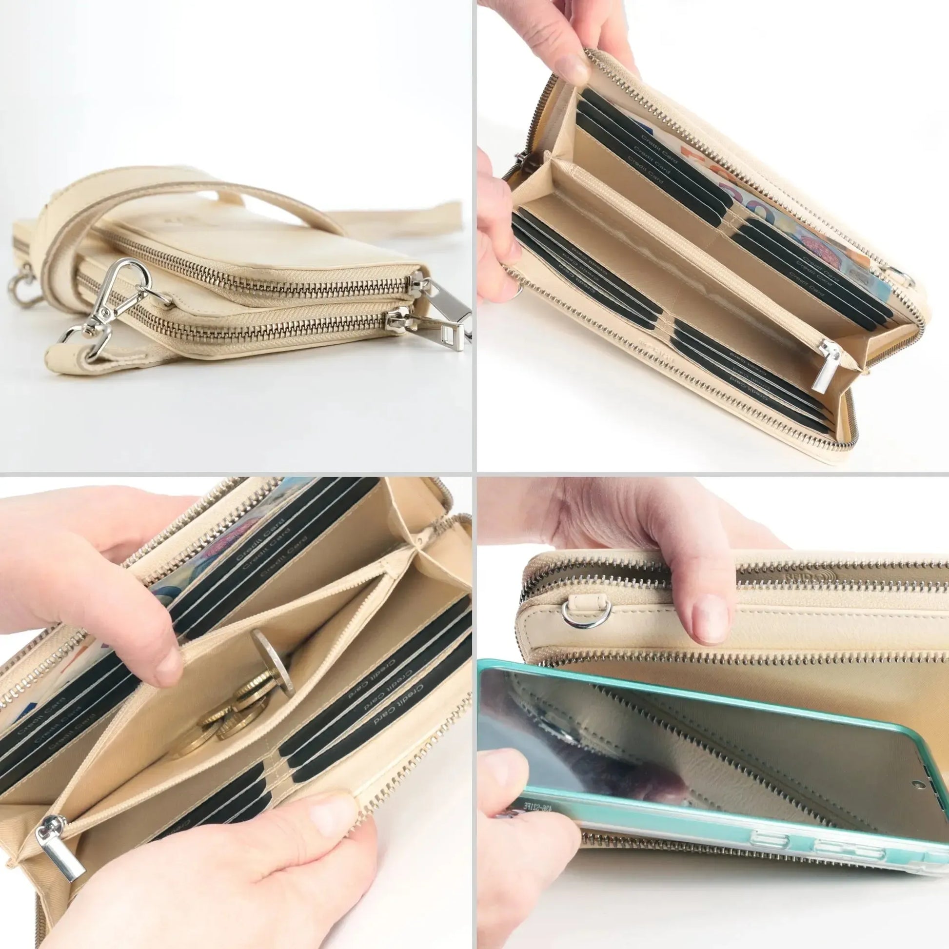 Women's leather phone bag with wallet – RFID protection – removable shoulder strap | Verona