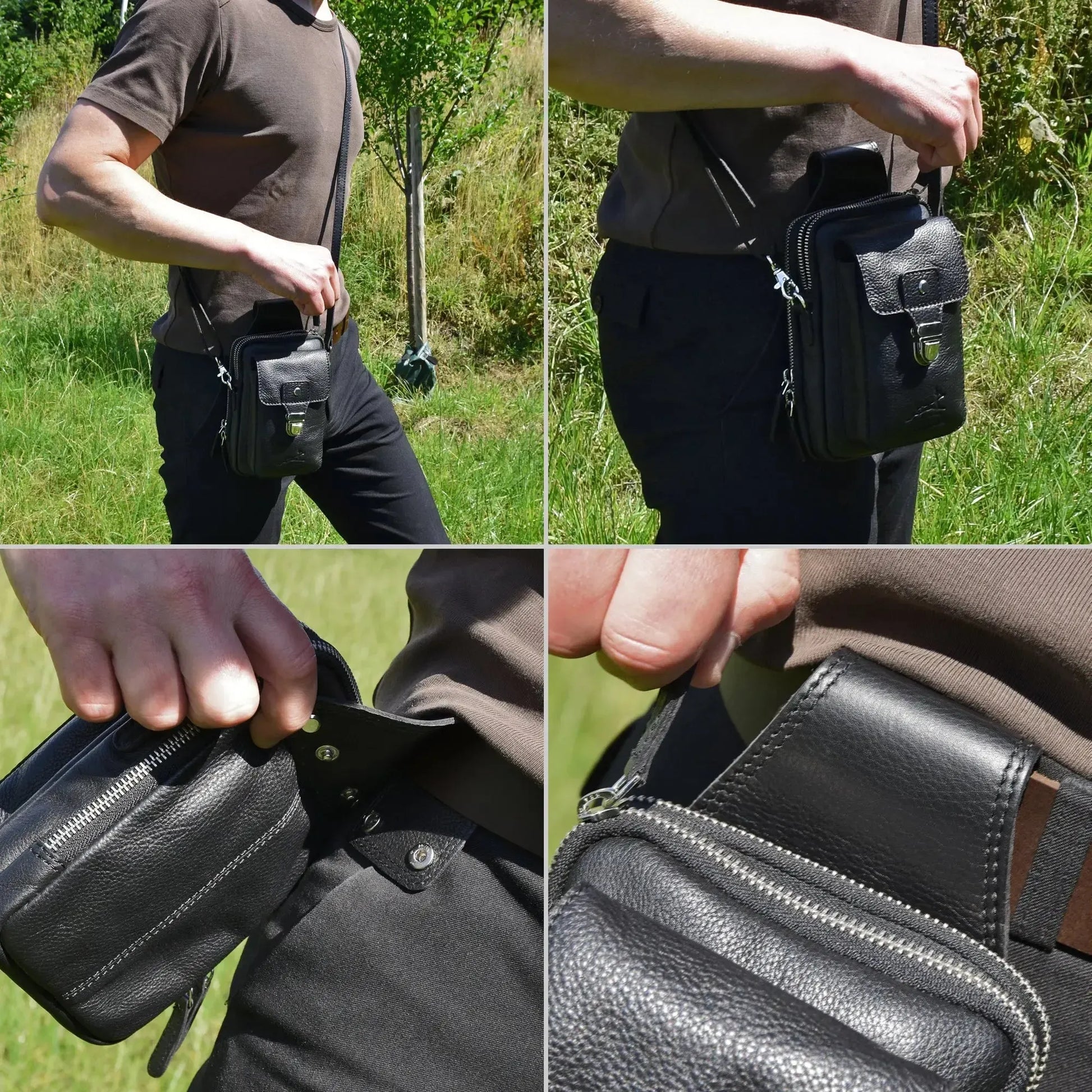 Gürteltasche Leder mit knöpfbarer Gürtelschlaufe – 3 große Fächer | UrbanWalker