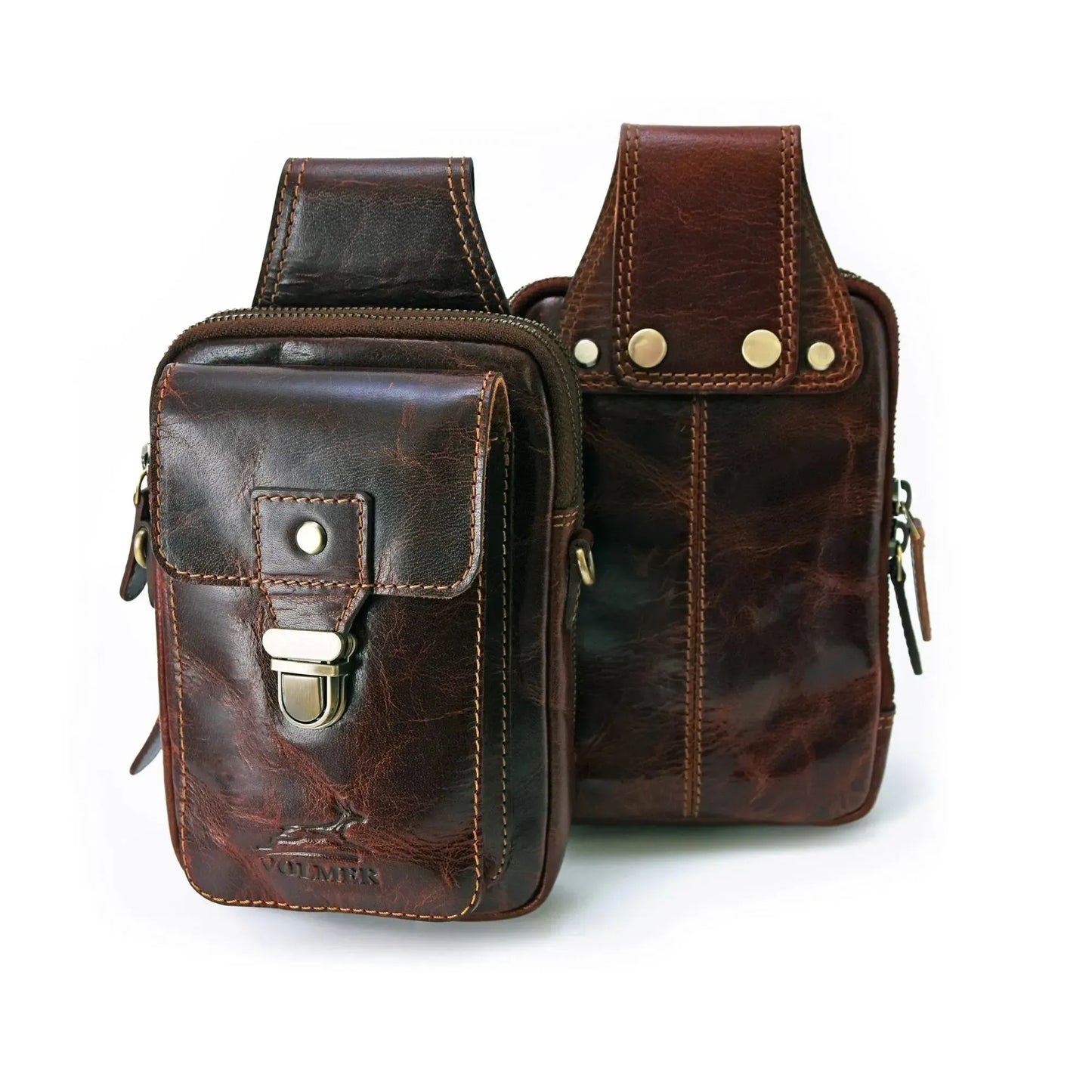 Gürteltasche Leder mit knöpfbarer Gürtelschlaufe – 3 große Fächer | UrbanWalker