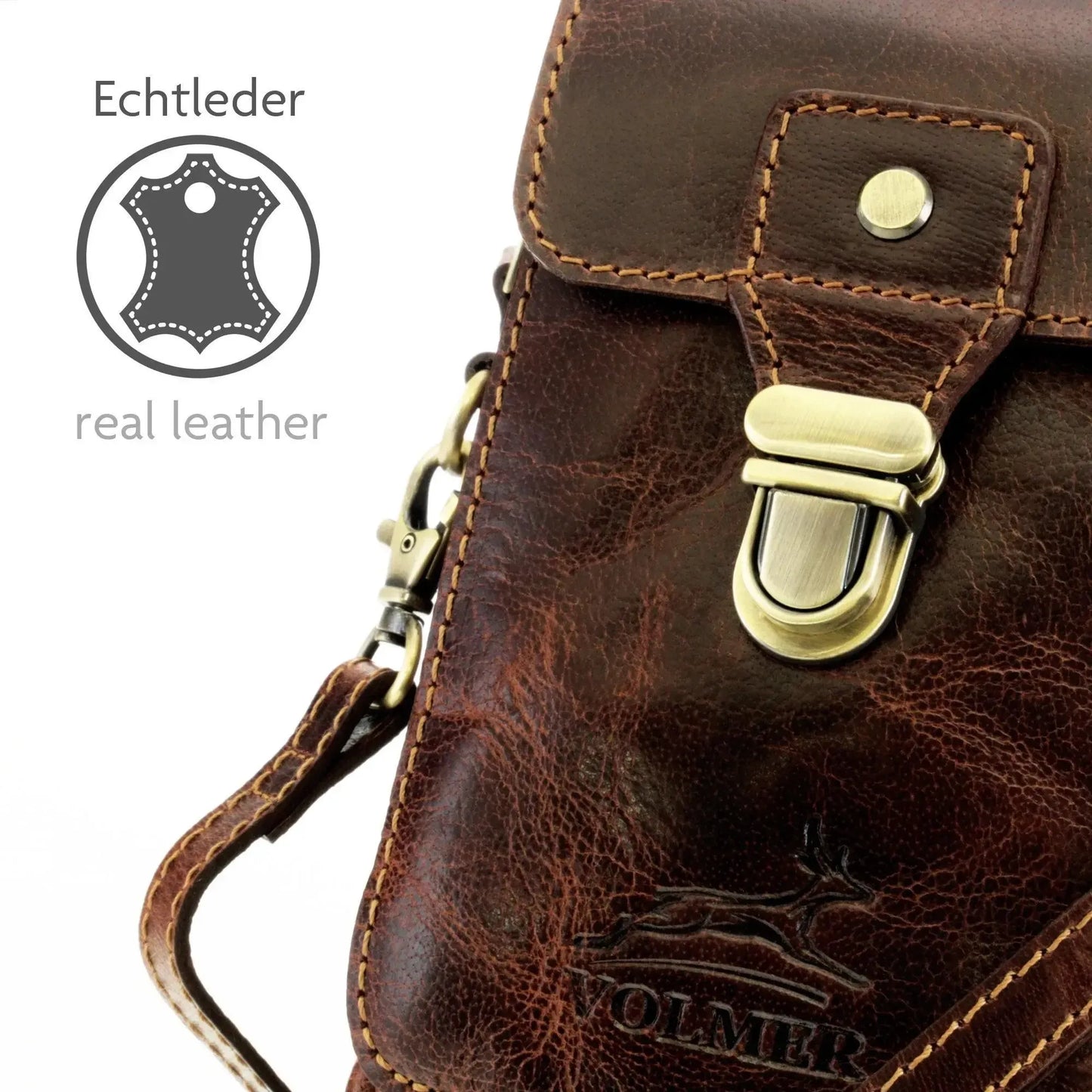 Gürteltasche Leder mit knöpfbarer Gürtelschlaufe – 3 große Fächer | UrbanWalker