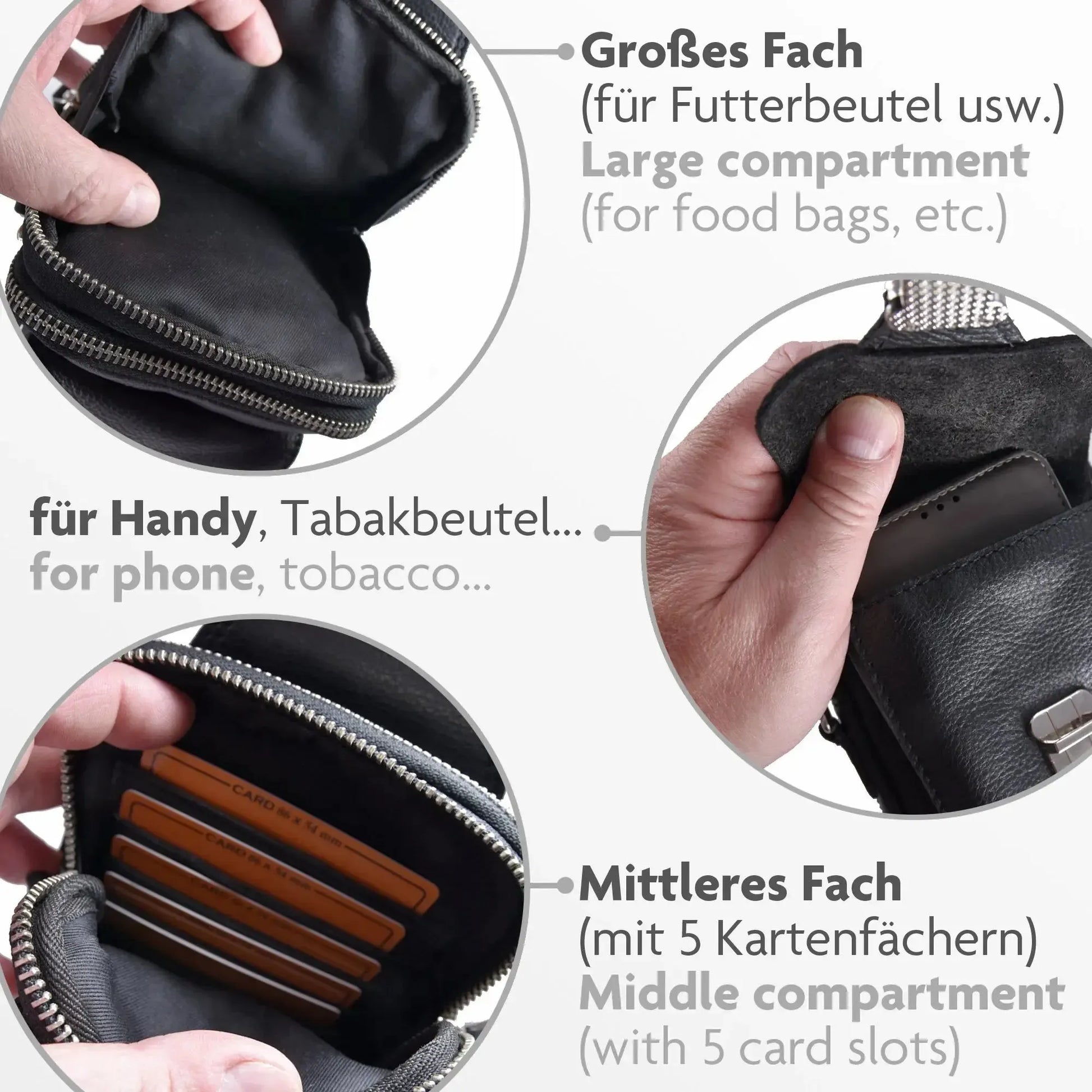 Gürteltasche Leder mit knöpfbarer Gürtelschlaufe – 3 große Fächer | UrbanWalker