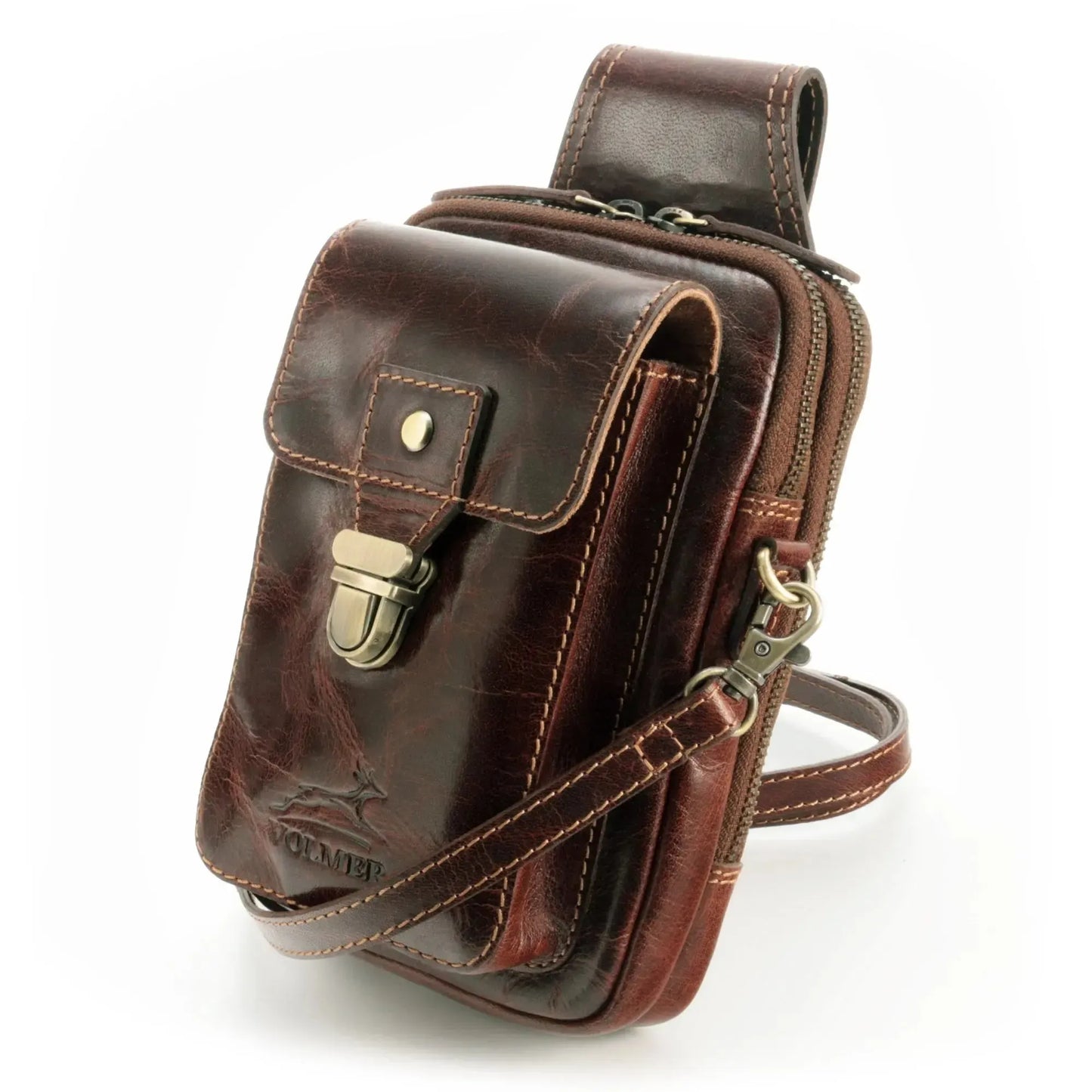 Gürteltasche Leder mit knöpfbarer Gürtelschlaufe – 3 große Fächer | UrbanWalker