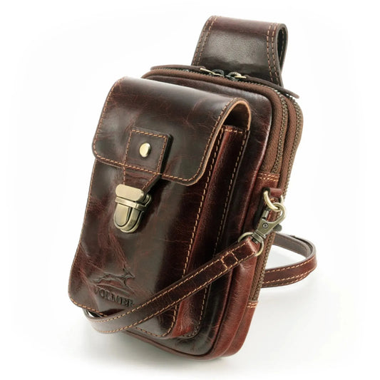 Gürteltasche Leder mit knöpfbarer Gürtelschlaufe – 3 große Fächer | UrbanWalker