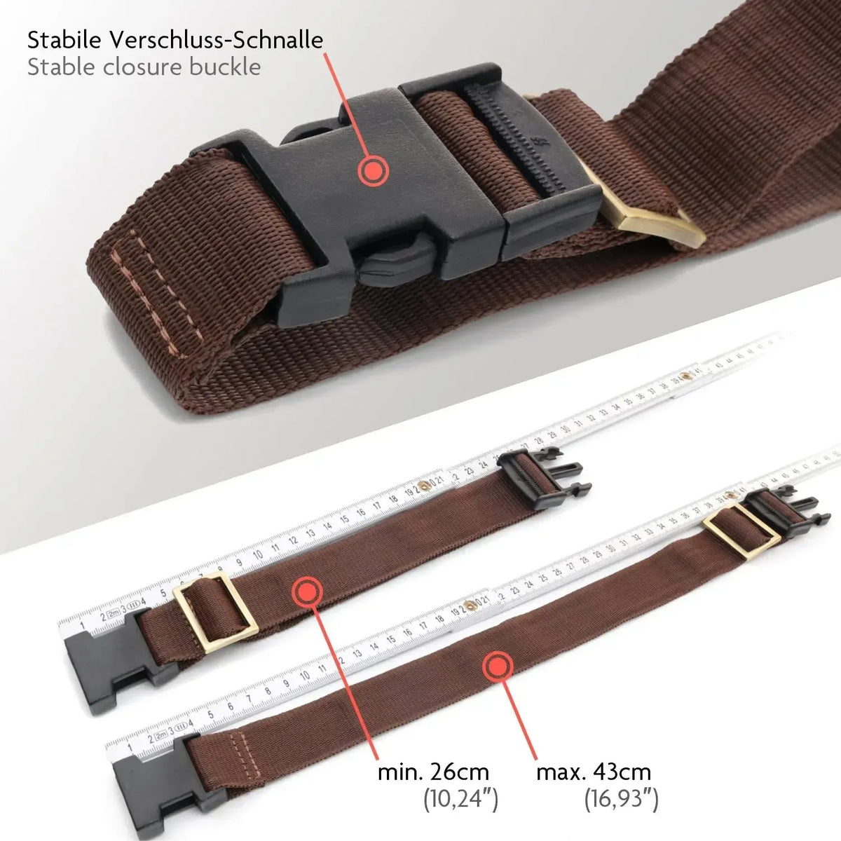 Rallonge de ceinture pour nos modèles de sac banane Barcelona, Portland, Palma et Denver – rallonge de min. 26 à max. 43 cm