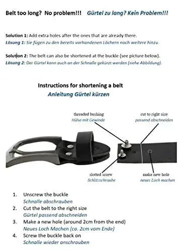 Ceinture classique en cuir – noir – 38 mm de large – facilement raccourcissable | 10125