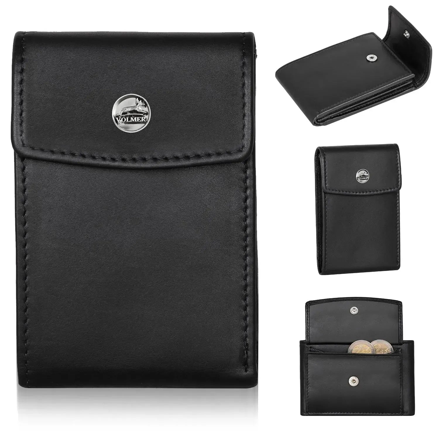 Kompakte Leder Geldbörse mit Münzfach - 9 Fächer für Karten - RFID-Schutz - inkl. Geschenkbox | VO40