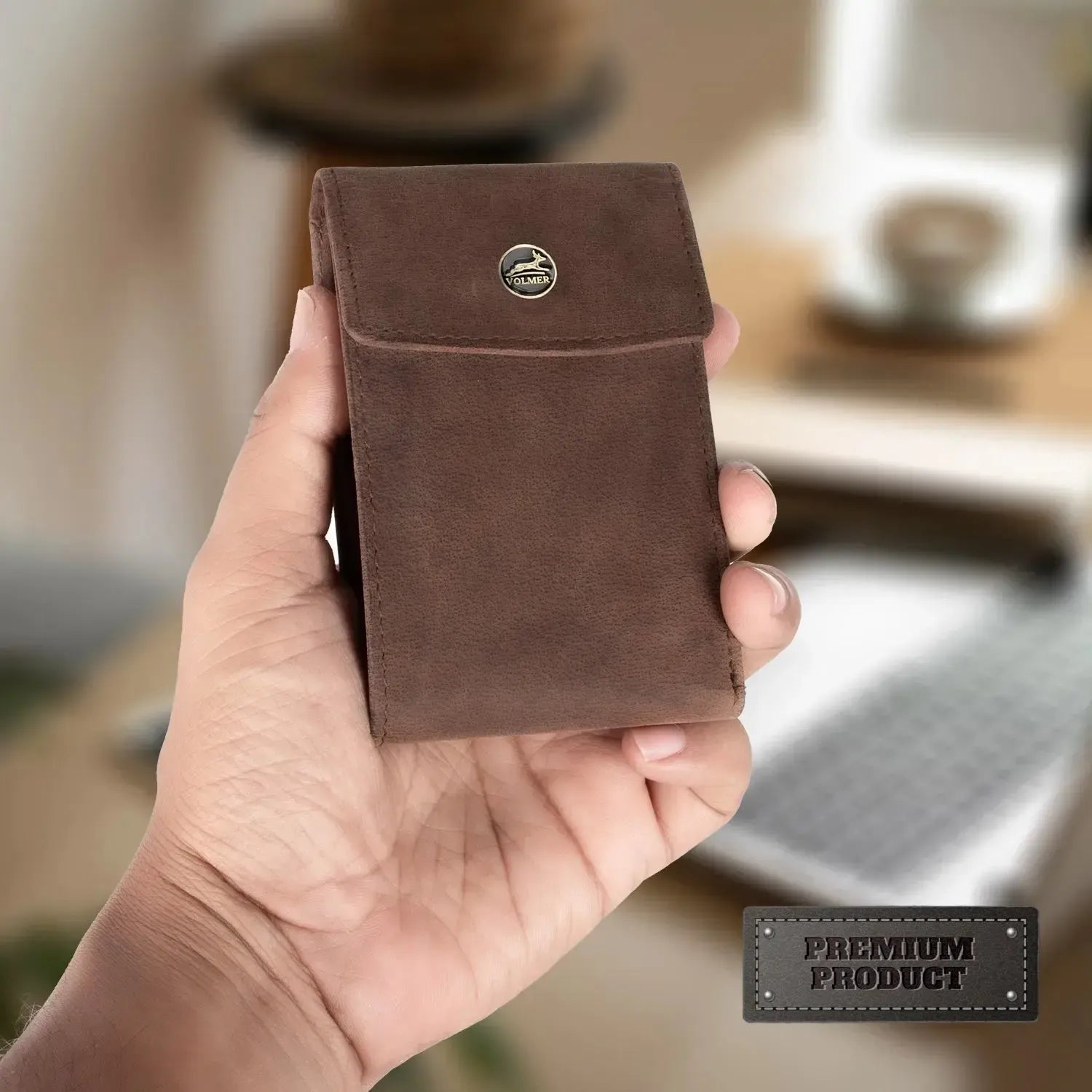 Kompakte Leder Geldbörse mit Münzfach - 9 Fächer für Karten - RFID-Schutz - inkl. Geschenkbox | VO40