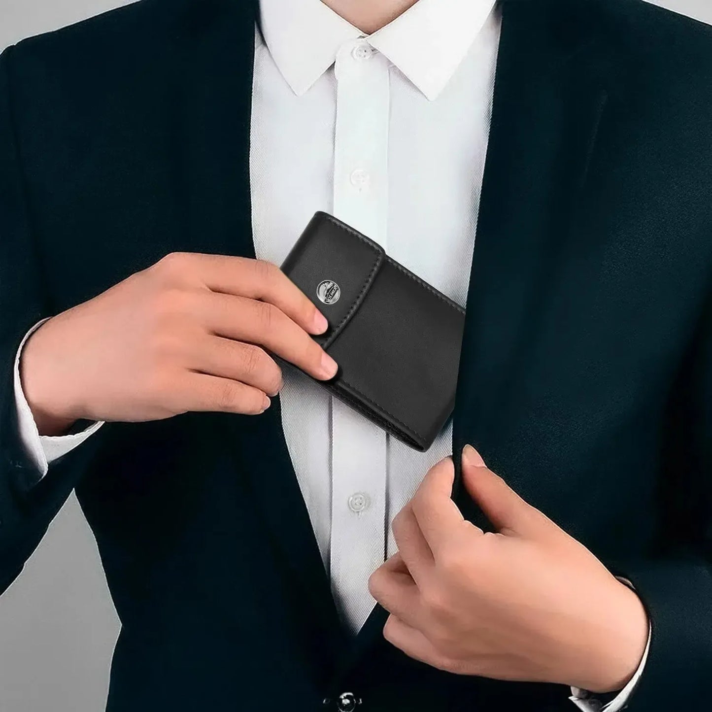 Kompakte Leder Geldbörse mit Münzfach - 9 Fächer für Karten - RFID-Schutz - inkl. Geschenkbox | VO40